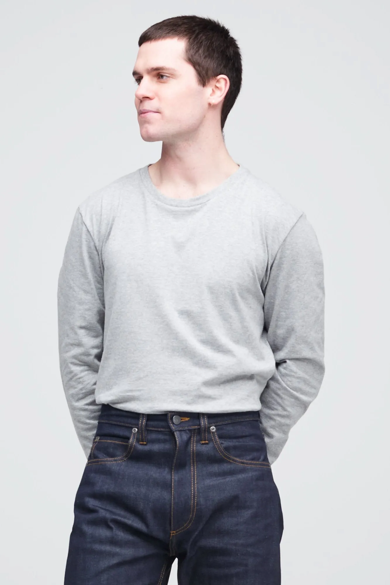 Men's Long Sleeve T Shirt - Grey Marl