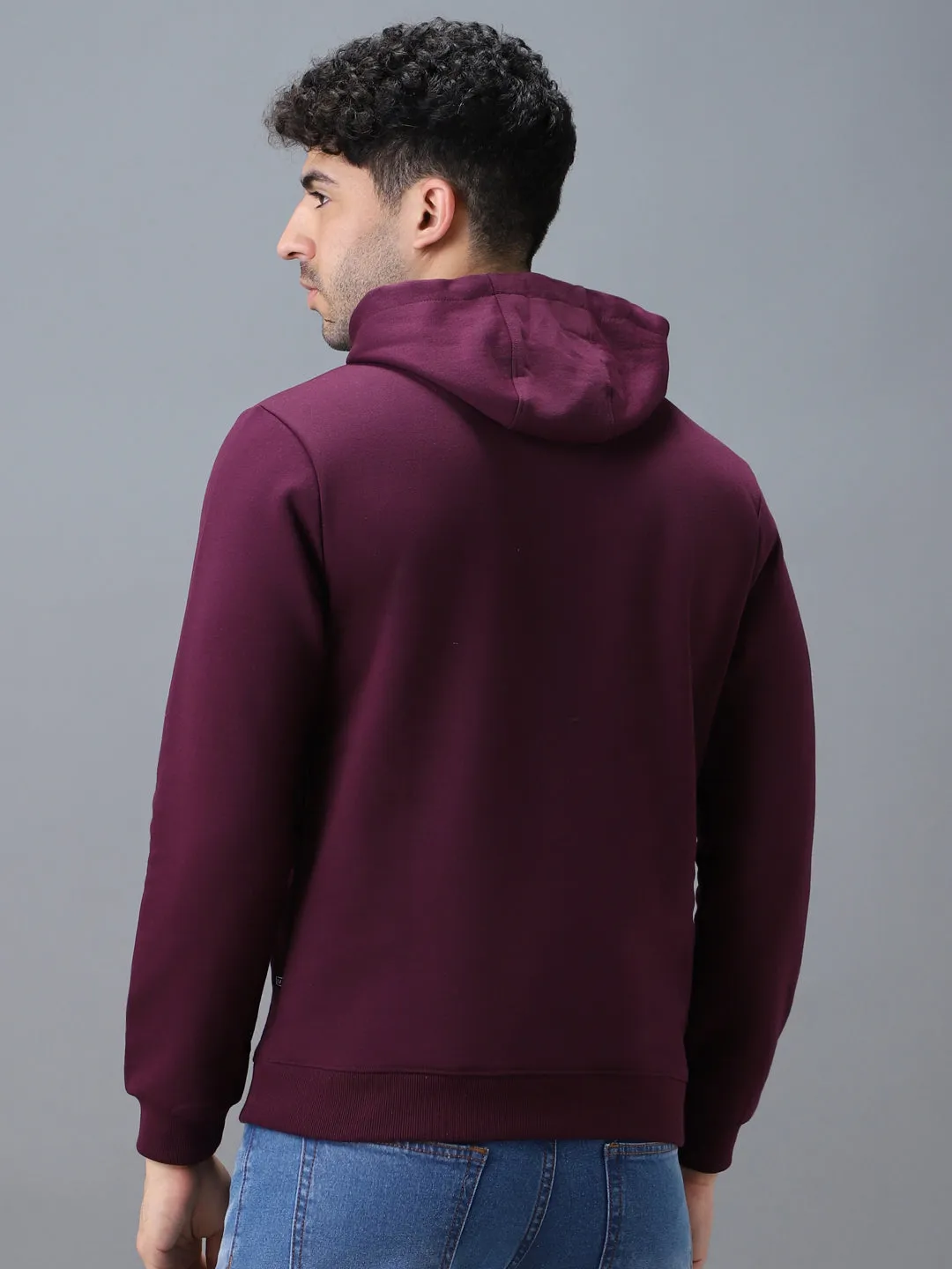 Men's Purple Cotton Graphic Print Hooded Neck Sweatshirt