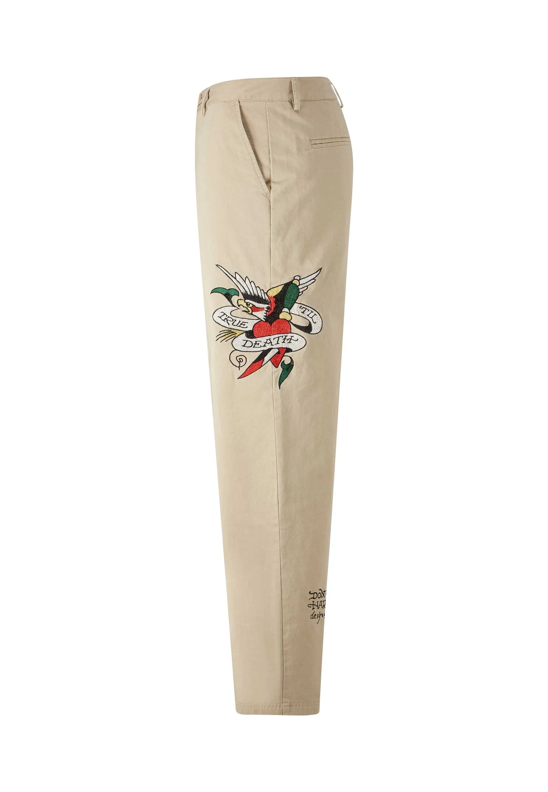 Mens True Till Death Baggy Skater Chinos - Beige