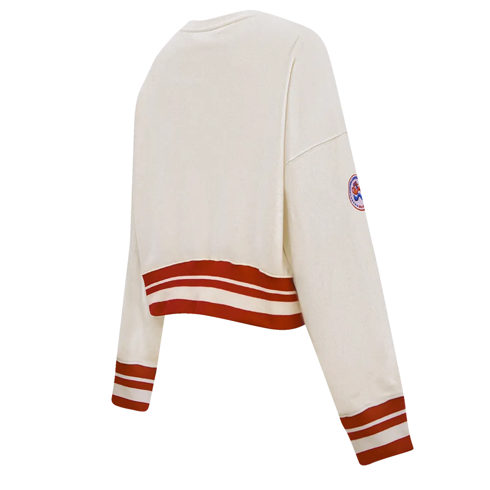 MLB ATLANTA BRAVES RETRO CLASSIC WOMEN'S RIB FLC CREWNECK (EGGSHELL/ RED)