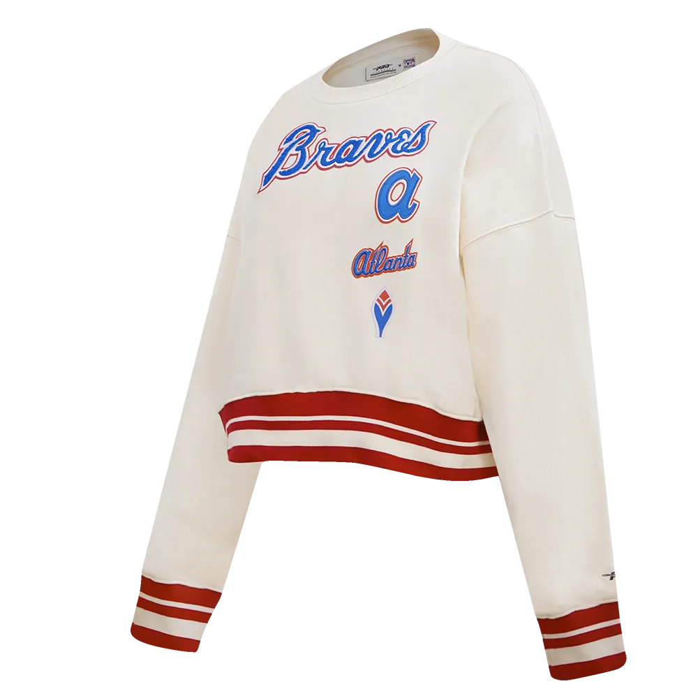 MLB ATLANTA BRAVES RETRO CLASSIC WOMEN'S RIB FLC CREWNECK (EGGSHELL/ RED)