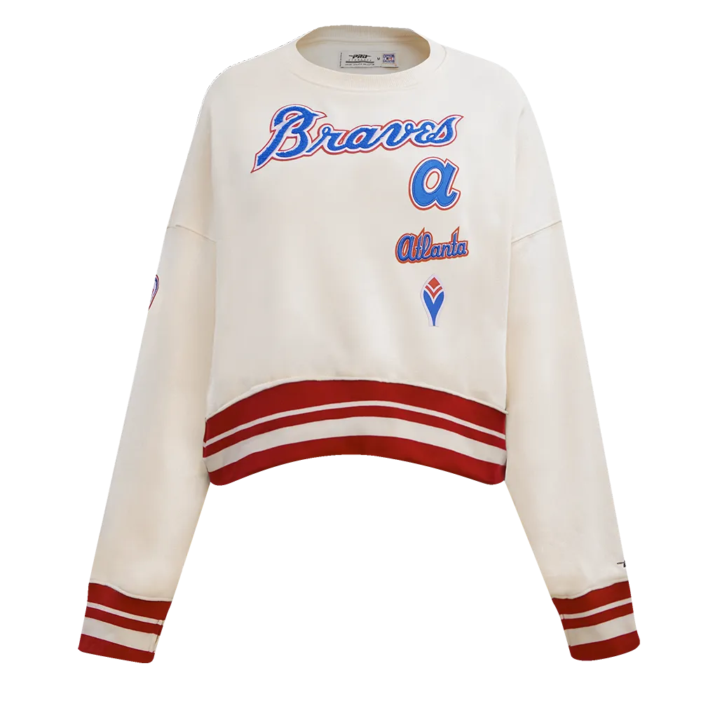 MLB ATLANTA BRAVES RETRO CLASSIC WOMEN'S RIB FLC CREWNECK (EGGSHELL/ RED)