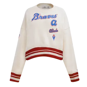 MLB ATLANTA BRAVES RETRO CLASSIC WOMEN'S RIB FLC CREWNECK (EGGSHELL/ RED)