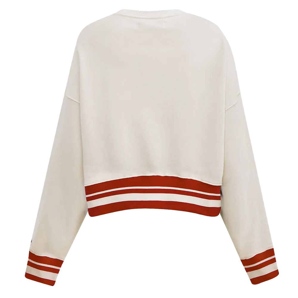 MLB ATLANTA BRAVES RETRO CLASSIC WOMEN'S RIB FLC CREWNECK (EGGSHELL/ RED)