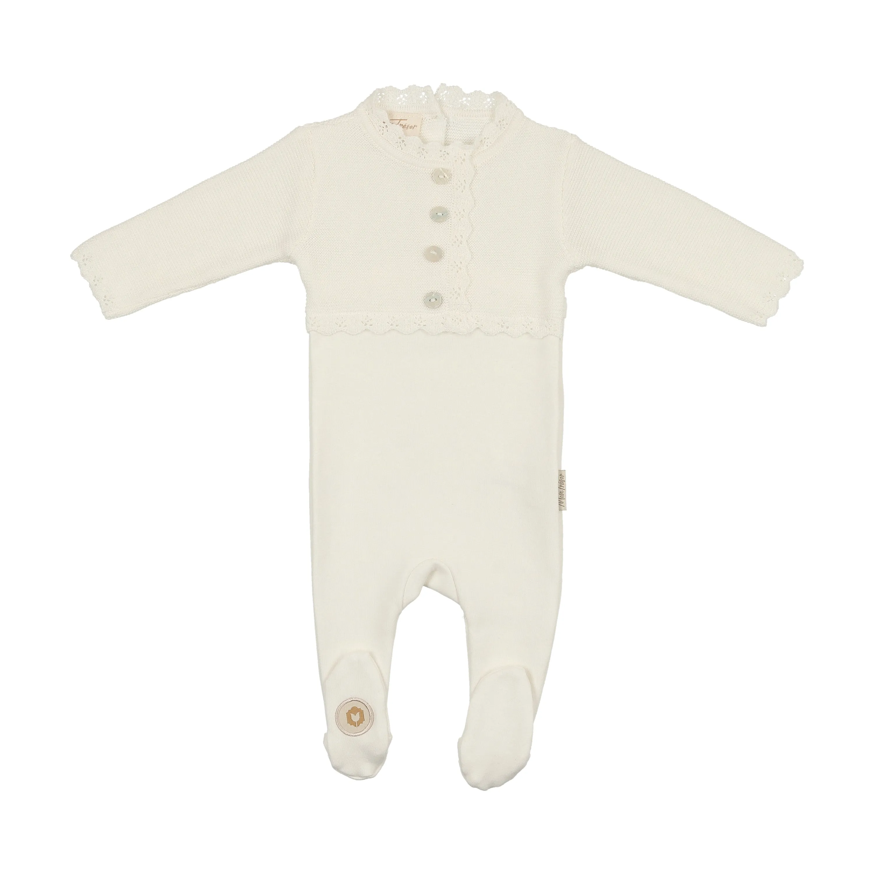 Mon Tresor Baby Mock-Cardigan Footie Ivory