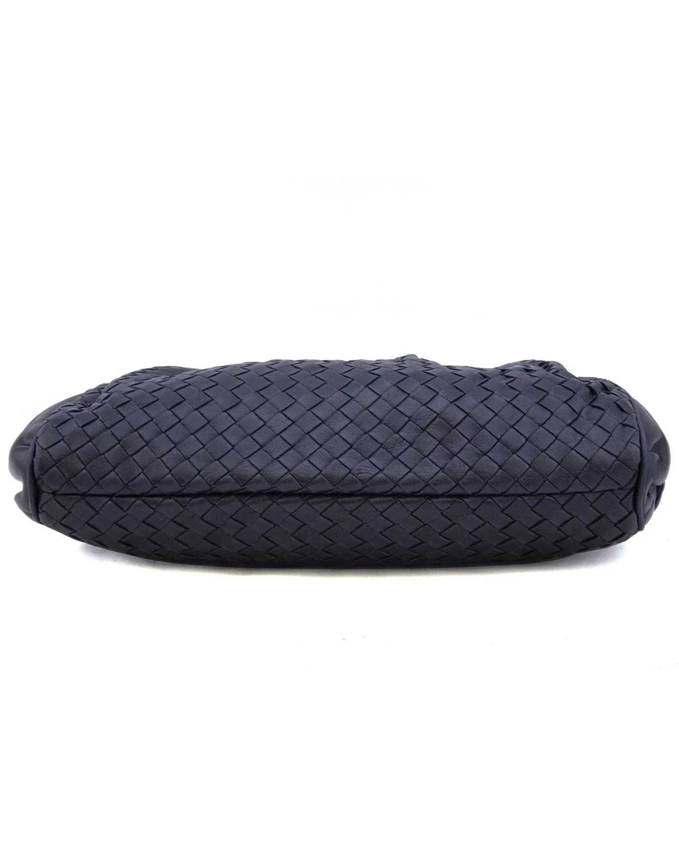 Navy Blue Intrecciato Leather Clutch