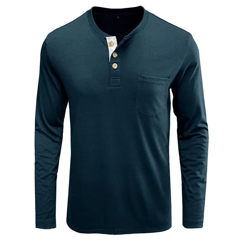 New Autumn And Winter Men's Long Sleeved T-Shirt Solid Color Base Shirt