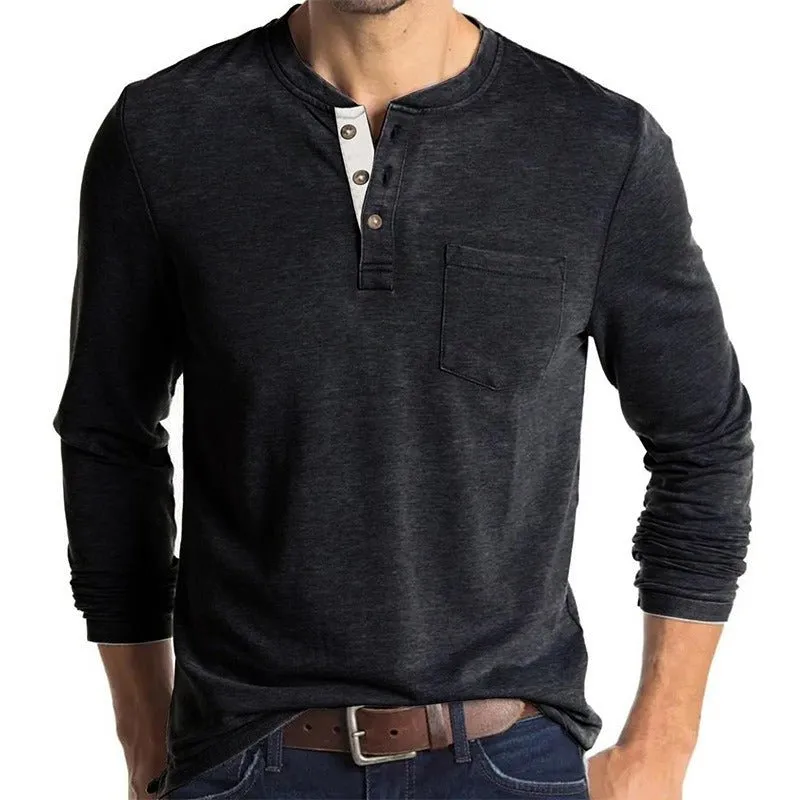 New Autumn And Winter Men's Long Sleeved T-Shirt Solid Color Base Shirt