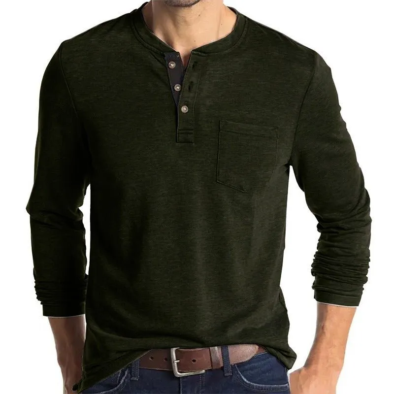 New Autumn And Winter Men's Long Sleeved T-Shirt Solid Color Base Shirt