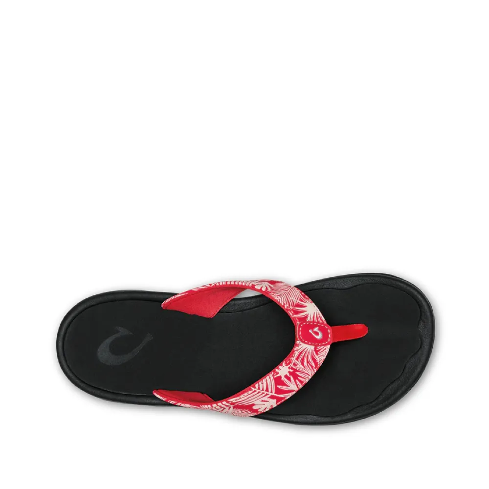 OluKai Women's Ohana Thong Sandal in Lehua Flower Red/Onyx