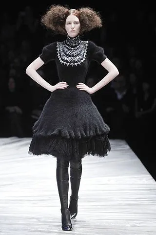 Original Alexander McQueen - from 2008 Fall Runway Collection, Look 3 - Brand New Black Angora Short Sleeve Dress - IT 42