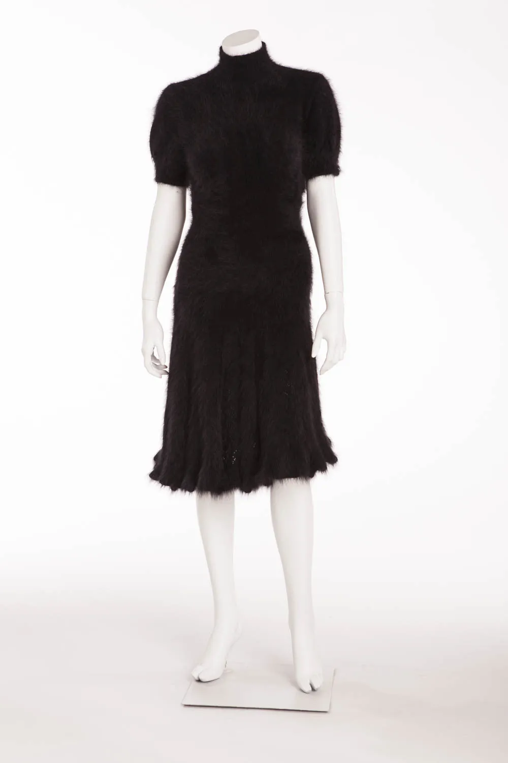 Original Alexander McQueen - from 2008 Fall Runway Collection, Look 3 - Brand New Black Angora Short Sleeve Dress - IT 42