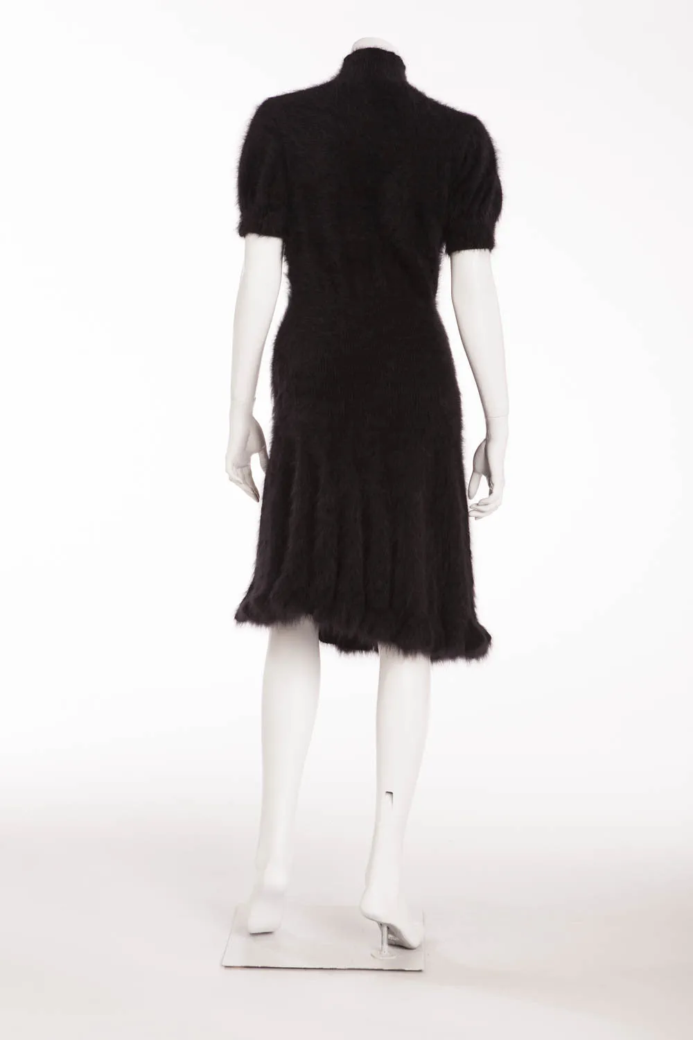 Original Alexander McQueen - from 2008 Fall Runway Collection, Look 3 - Brand New Black Angora Short Sleeve Dress - IT 42