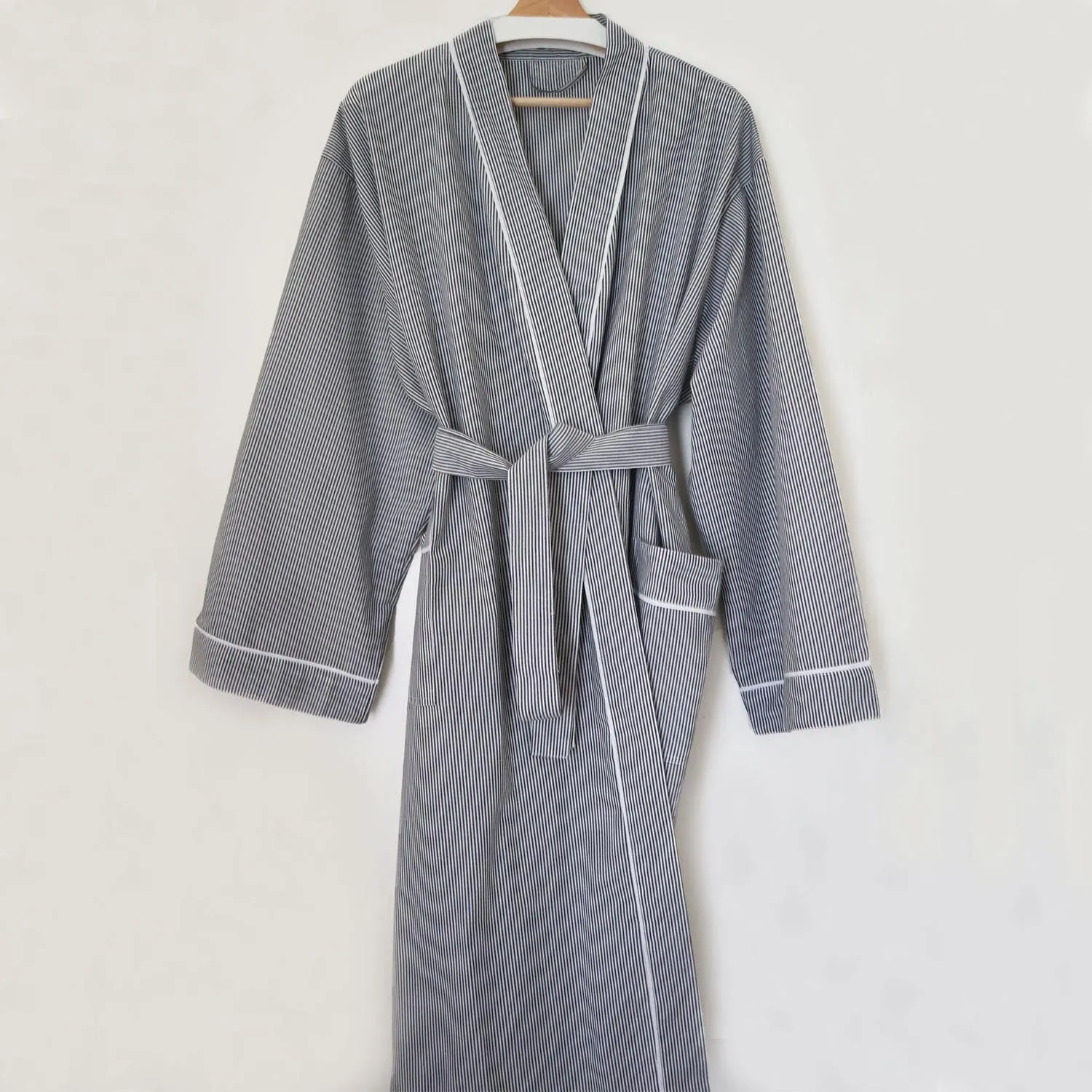 Oxford Stripe Unisex Robe Charcoal