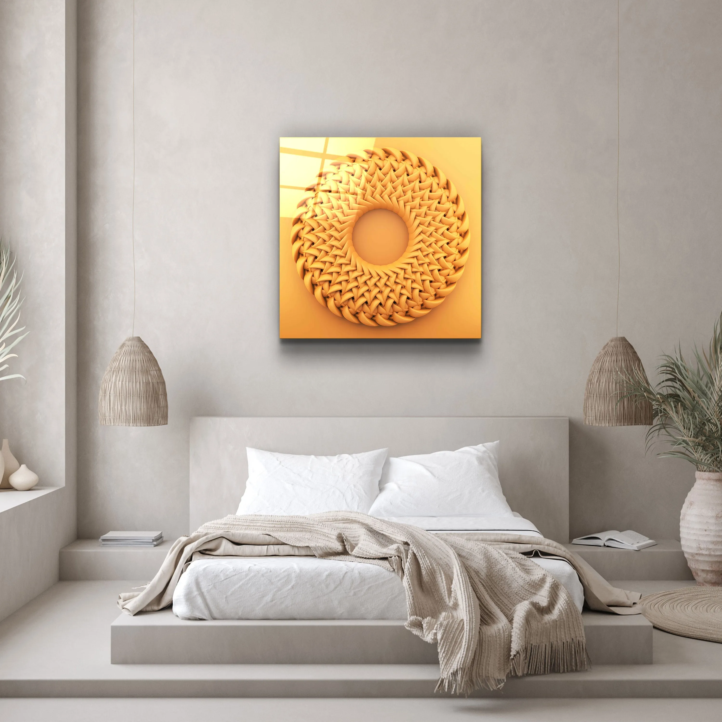 ."Abstract Circular Knitting V2". Designer's Collection Glass Wall Art