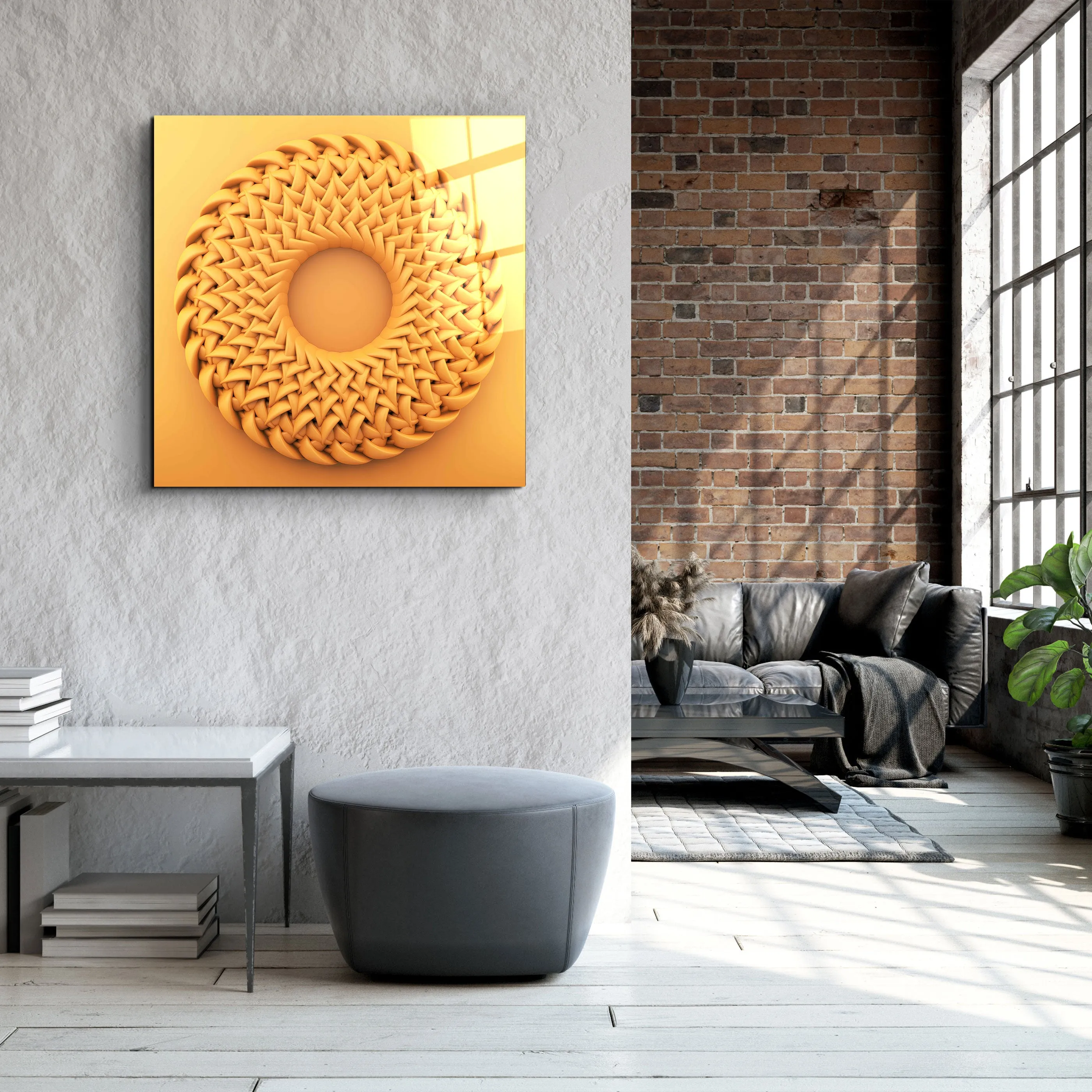 ."Abstract Circular Knitting V2". Designer's Collection Glass Wall Art