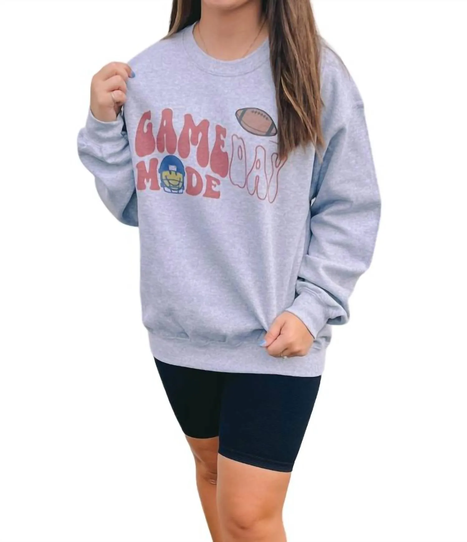 "game Day Mode" Graphic Sweatshirt In Heather Grey