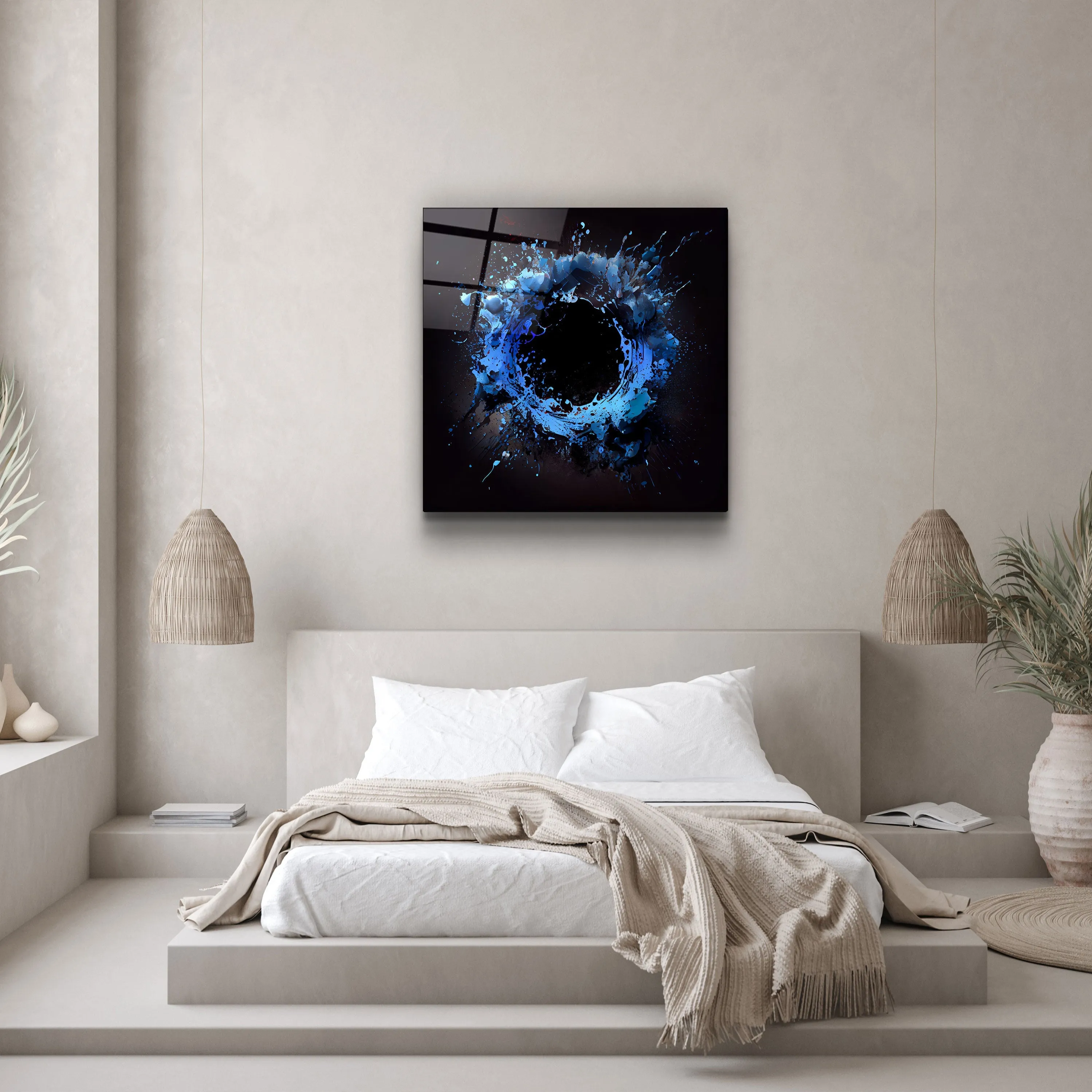 ."Paint Splash Ring-Blue". Designer's Collection Glass Wall Art