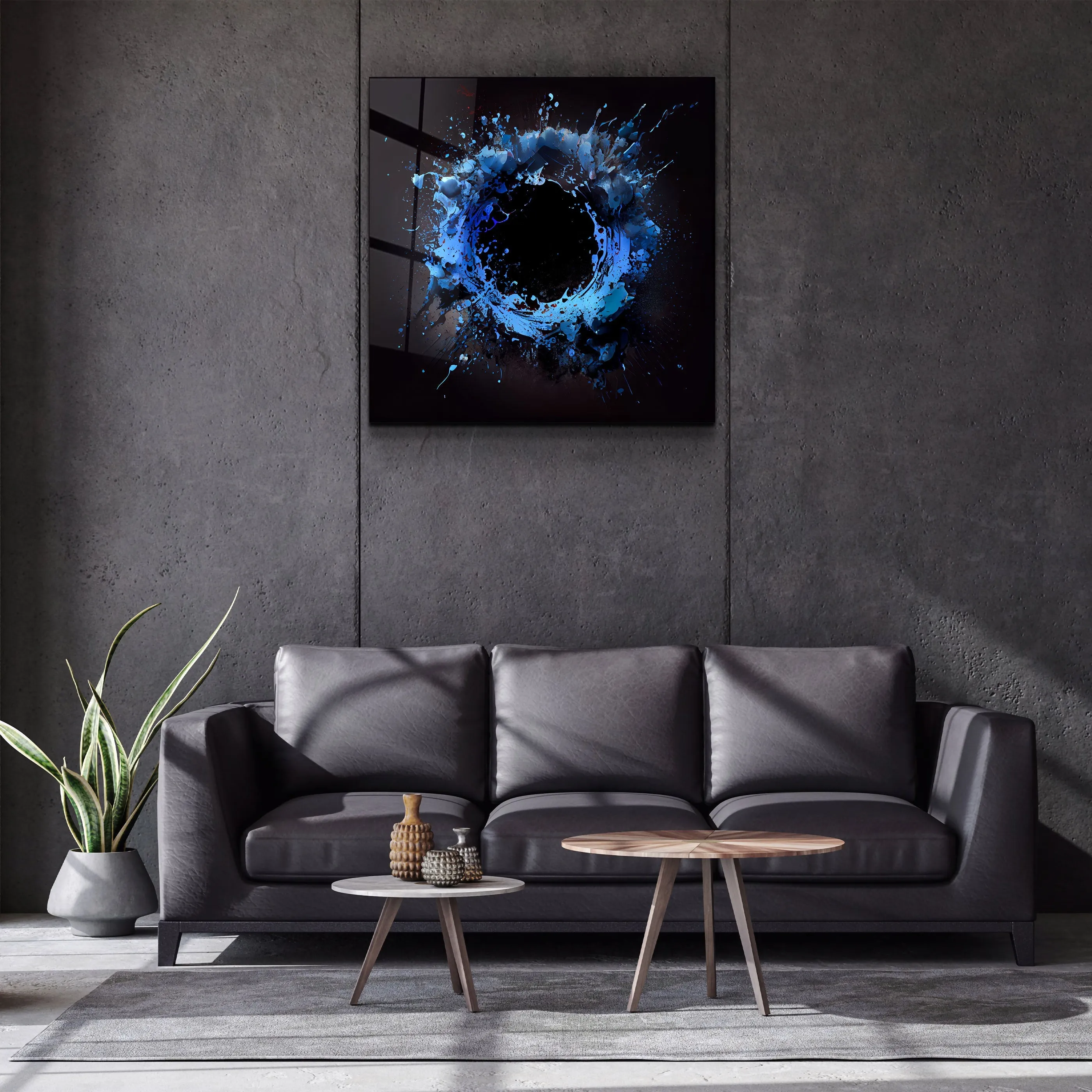 ."Paint Splash Ring-Blue". Designer's Collection Glass Wall Art