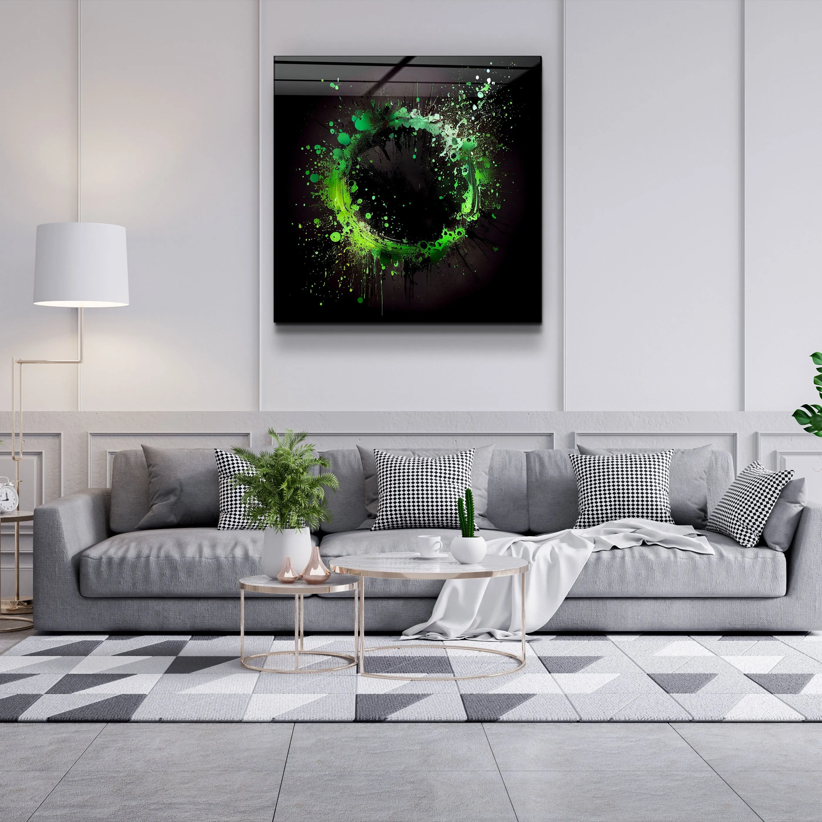 ."Paint Splash Ring-Green". Designer's Collection Glass Wall Art