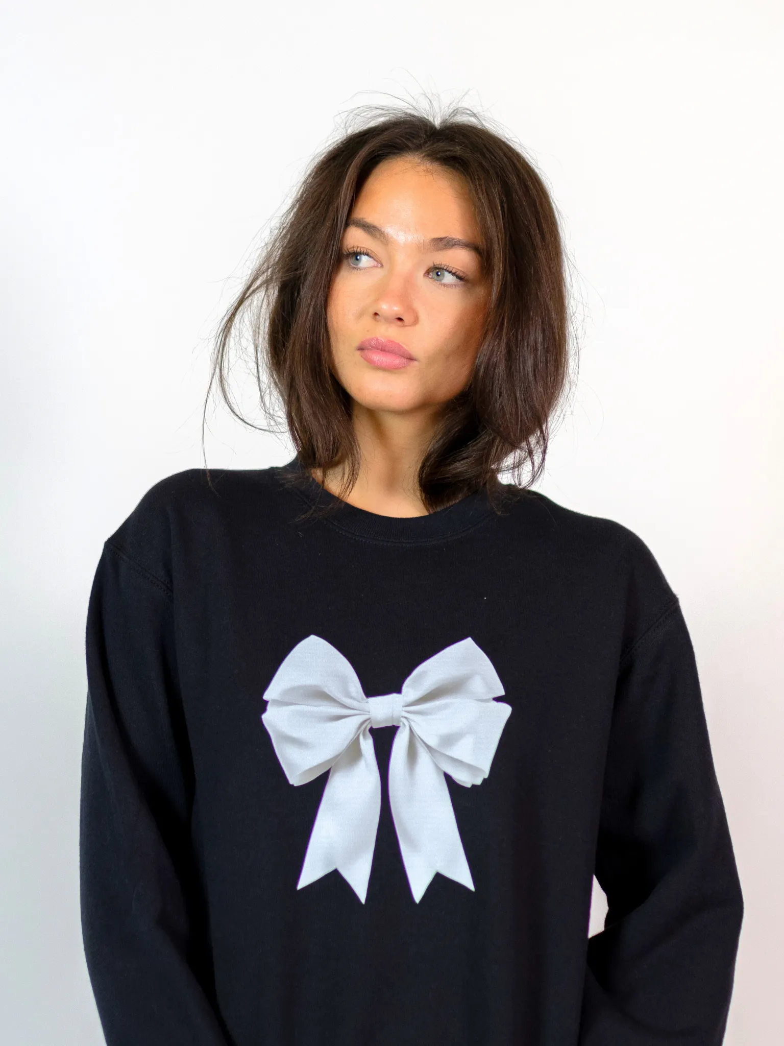 SATIN BOW (hvid) SWEATSHIRT - SORT