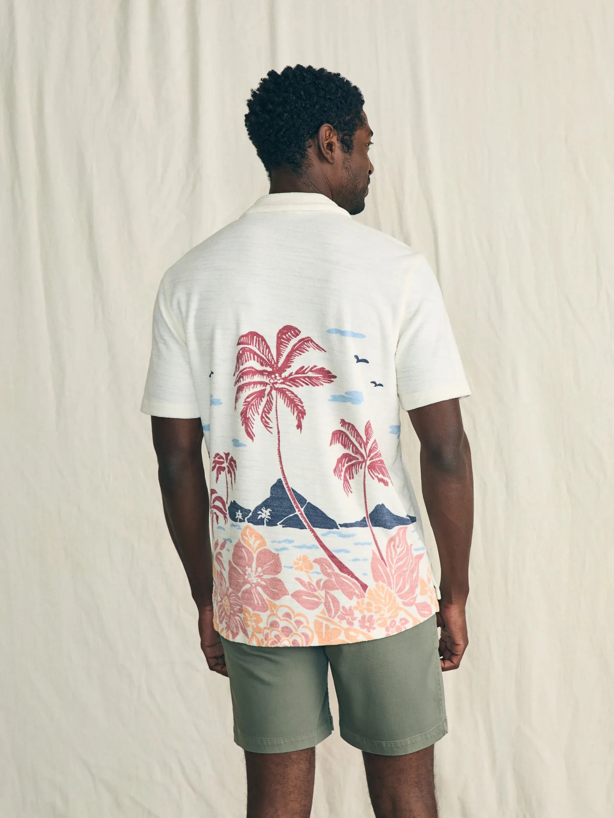 Short Sleeve Cabana Towel Terry Shirt - Scenic Volcanic Island