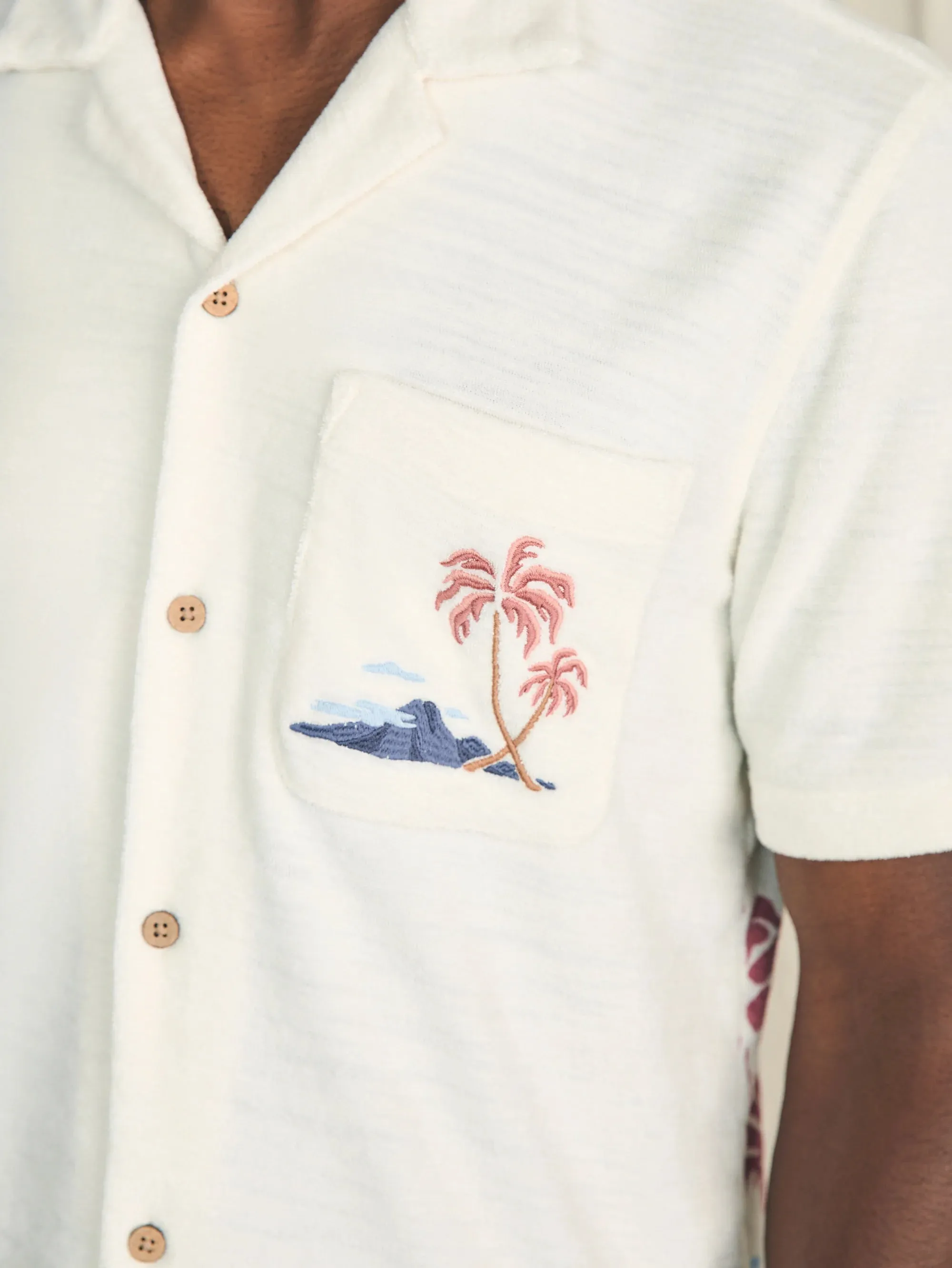 Short Sleeve Cabana Towel Terry Shirt - Scenic Volcanic Island