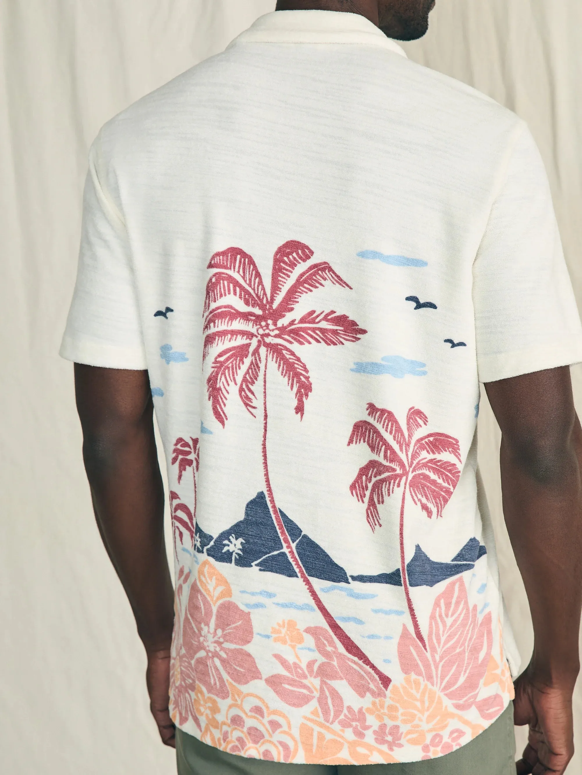 Short Sleeve Cabana Towel Terry Shirt - Scenic Volcanic Island