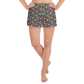 Spring Floral Teal Athletic Short Shorts for women, Mesh side pockets