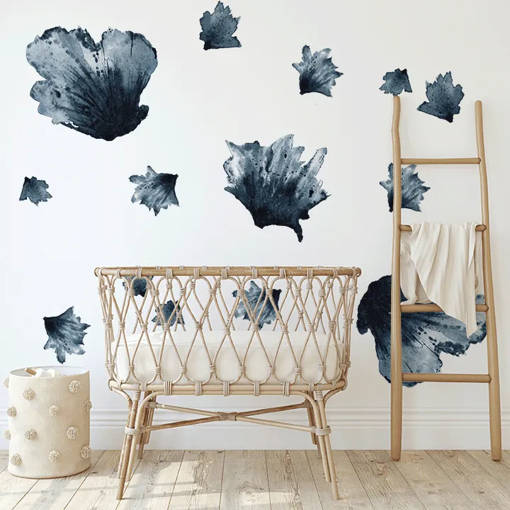 Textured Water and Ink Floral Wall Decals