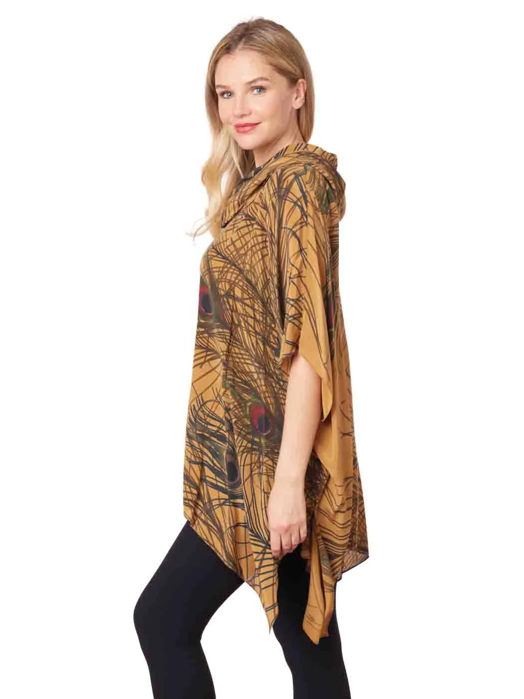 Tianello "Very Peacock" Printed Washable Silk "Brielle" Cowl Neck Kaftan