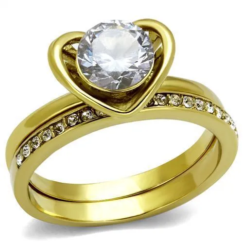 TK2295 IP Gold(Ion Plating) Stainless Steel Ring with AAA Grade CZ in Clear