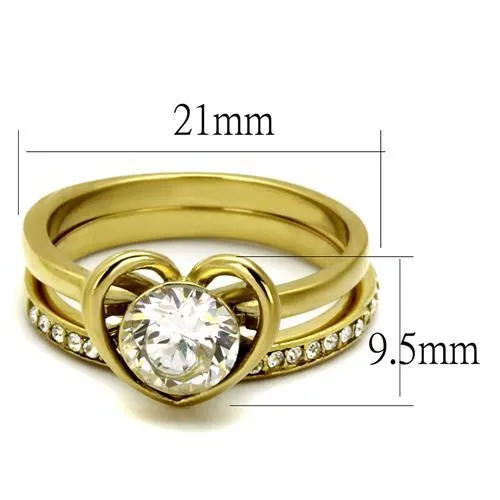 TK2295 IP Gold(Ion Plating) Stainless Steel Ring with AAA Grade CZ in Clear