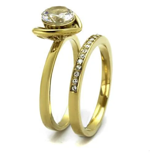 TK2295 IP Gold(Ion Plating) Stainless Steel Ring with AAA Grade CZ in Clear