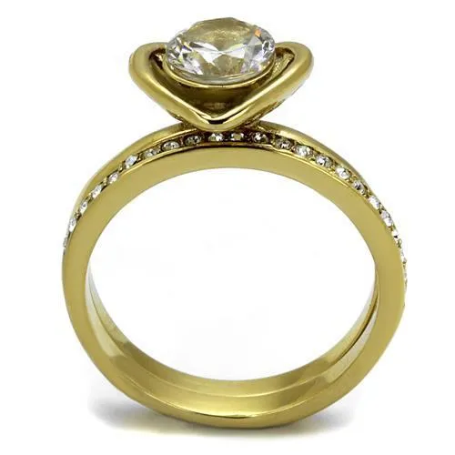 TK2295 IP Gold(Ion Plating) Stainless Steel Ring with AAA Grade CZ in Clear