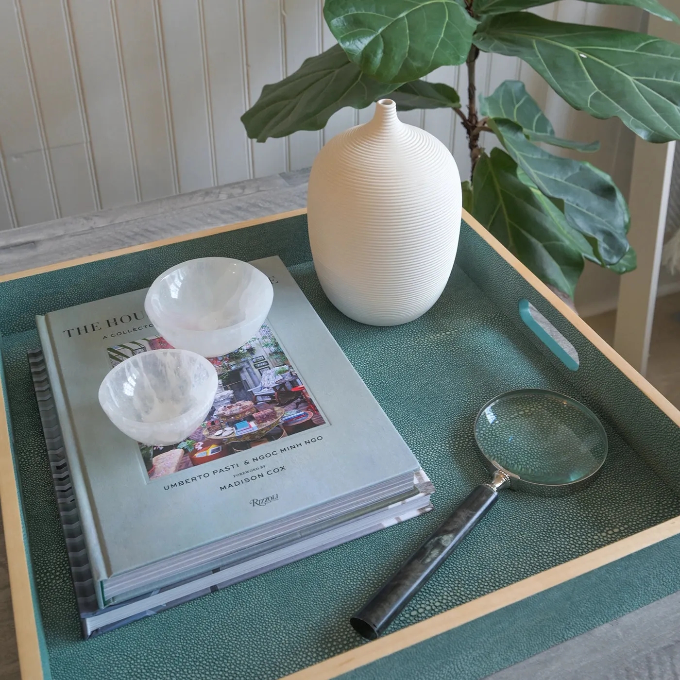 Turquoise Faux Shagreen Trays