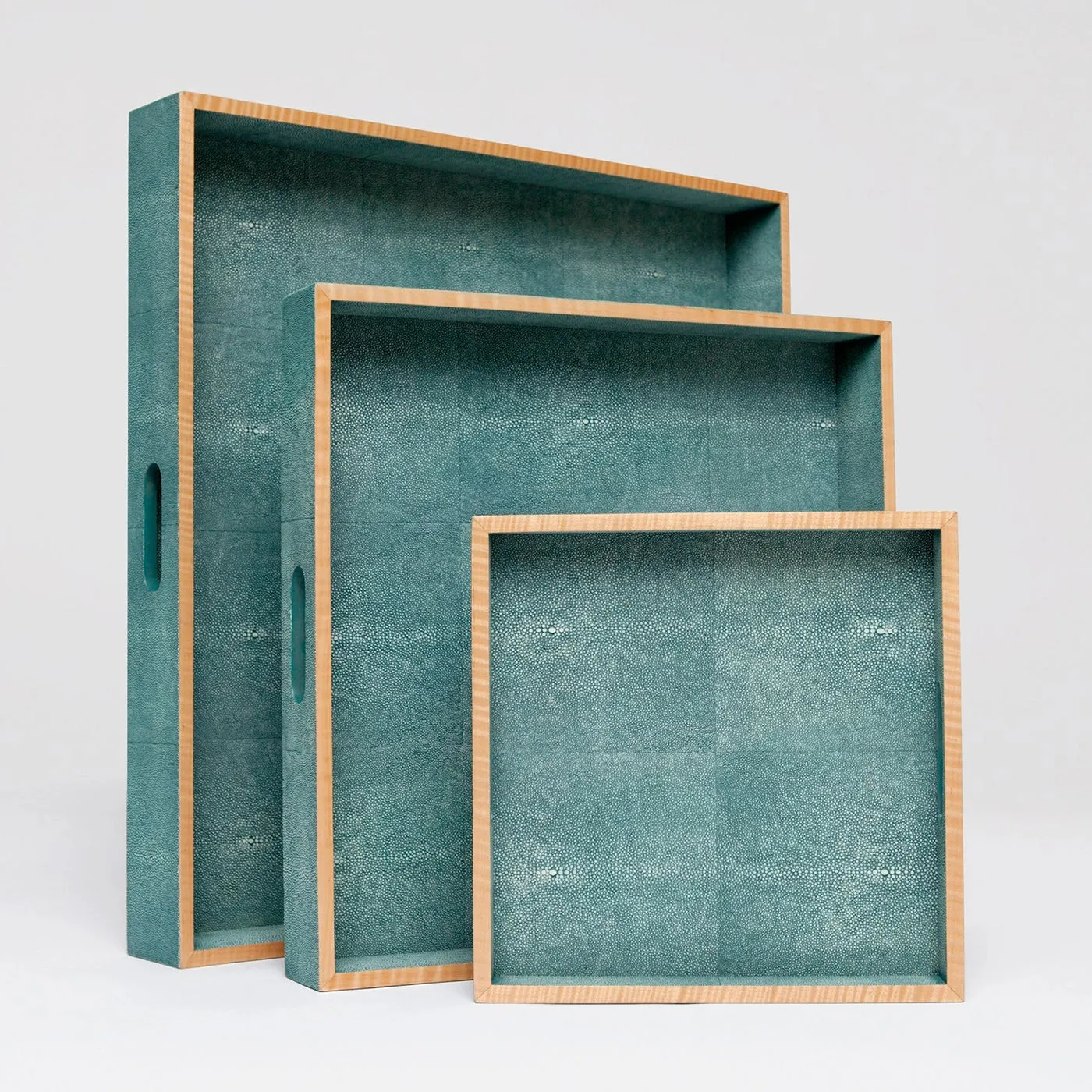 Turquoise Faux Shagreen Trays