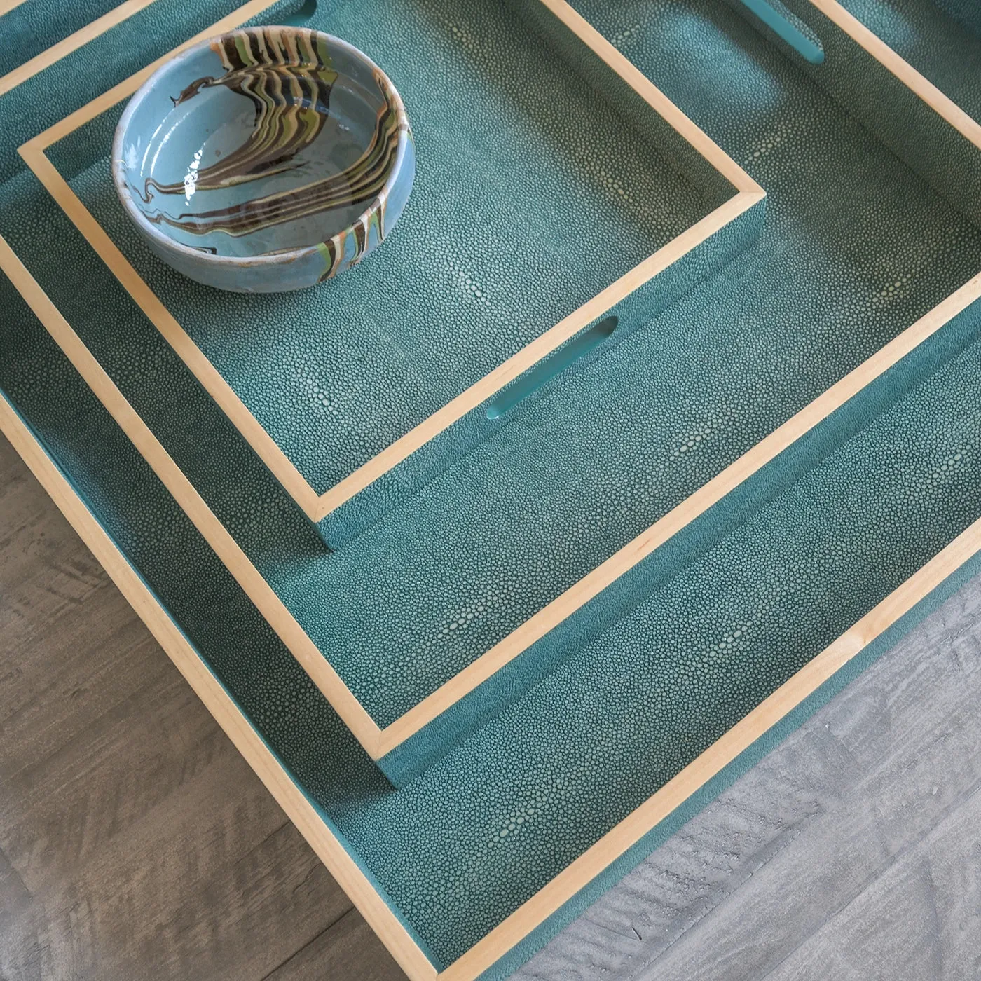 Turquoise Faux Shagreen Trays