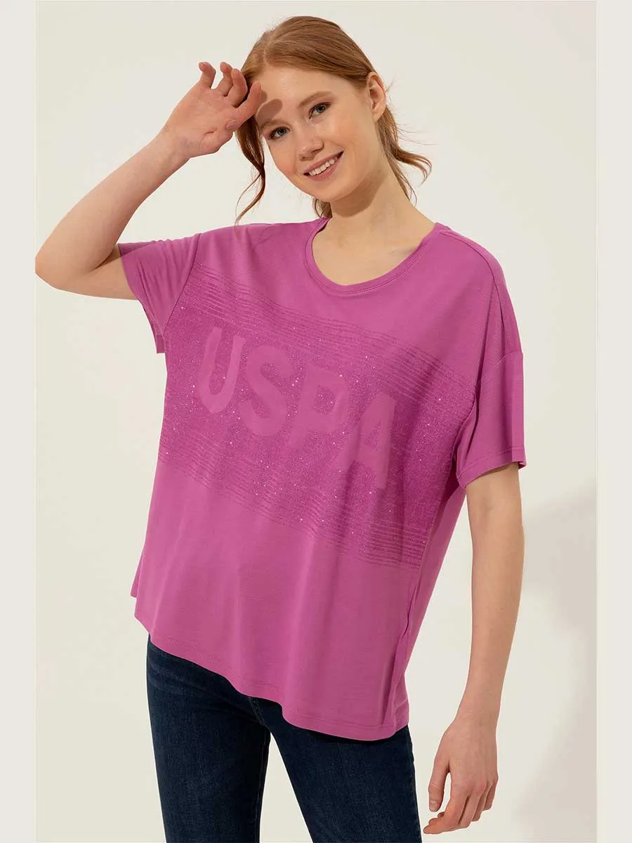 U.S. Polo Assn. Women T-Shirt Round Neck C Violet VR037 USTSW021