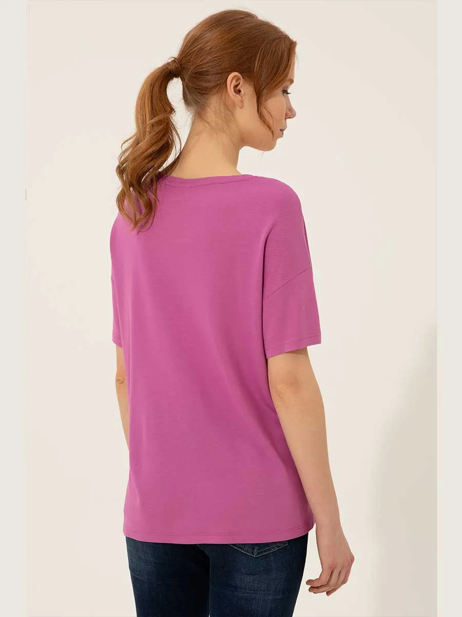 U.S. Polo Assn. Women T-Shirt Round Neck C Violet VR037 USTSW021