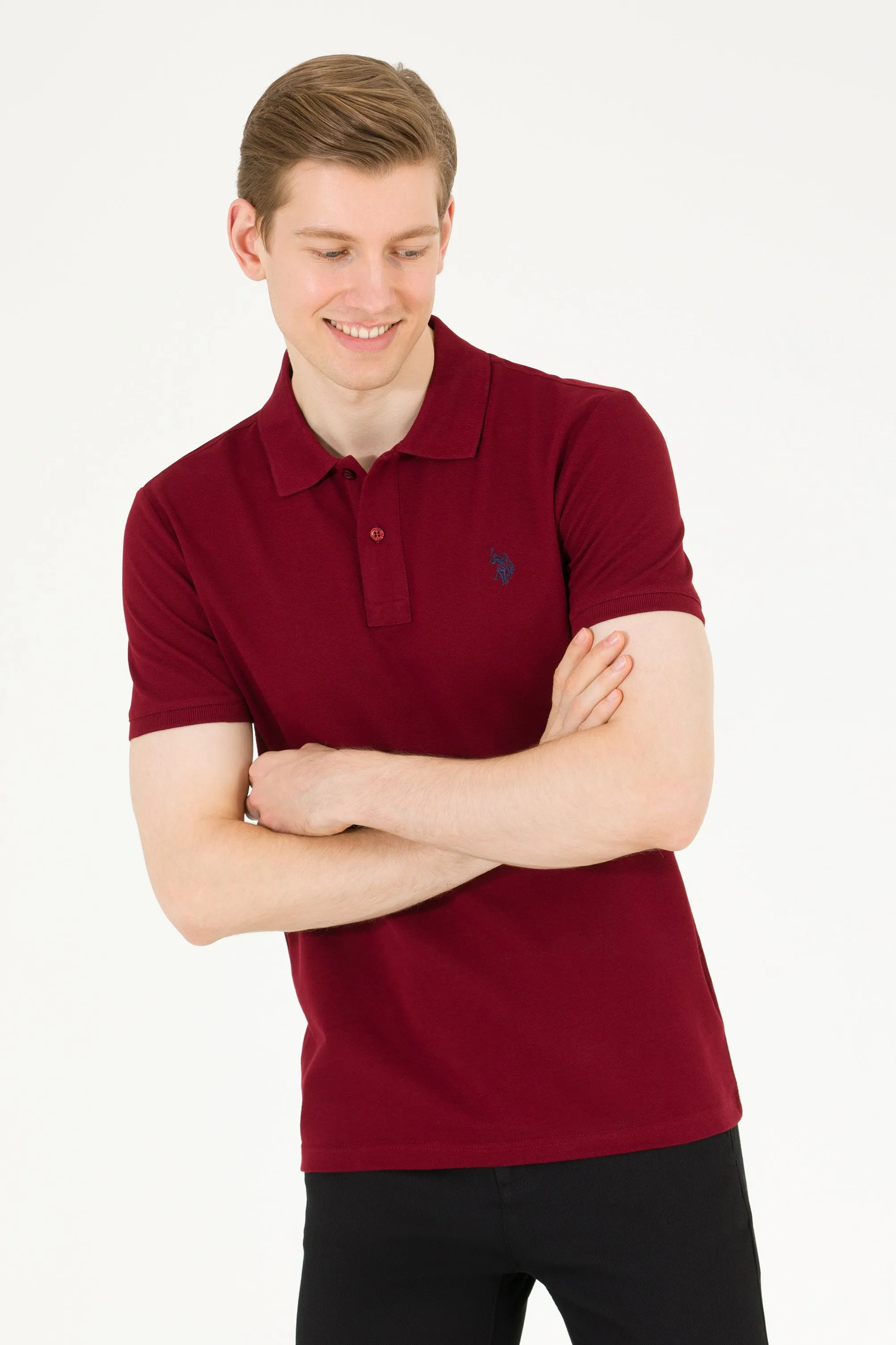 USPA Polo Shirt Men Bordeaux KR0215 USPOM194 Single Color Horse US Polo Assn.