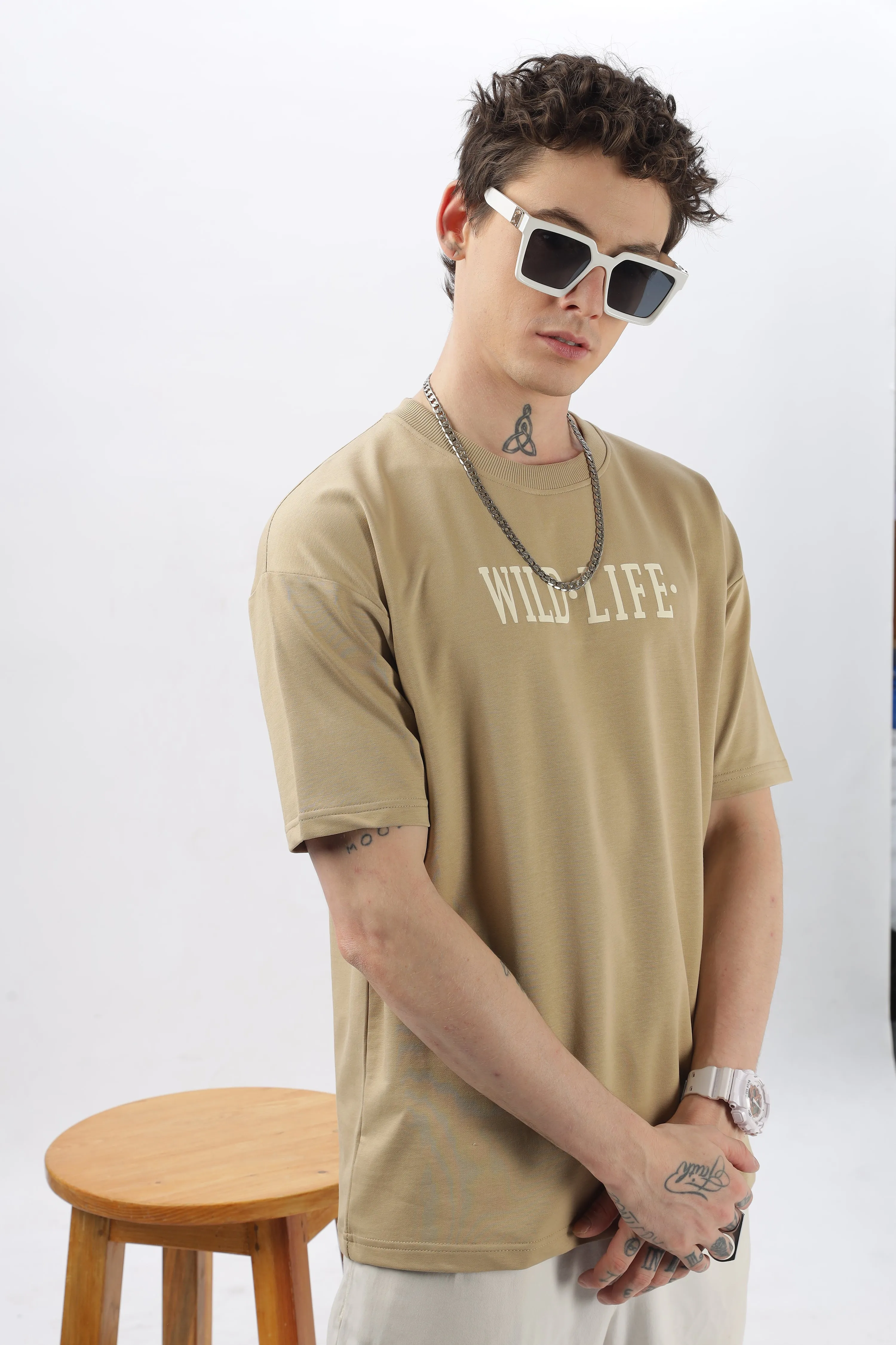 Wild Life Printed Beige T-shirt