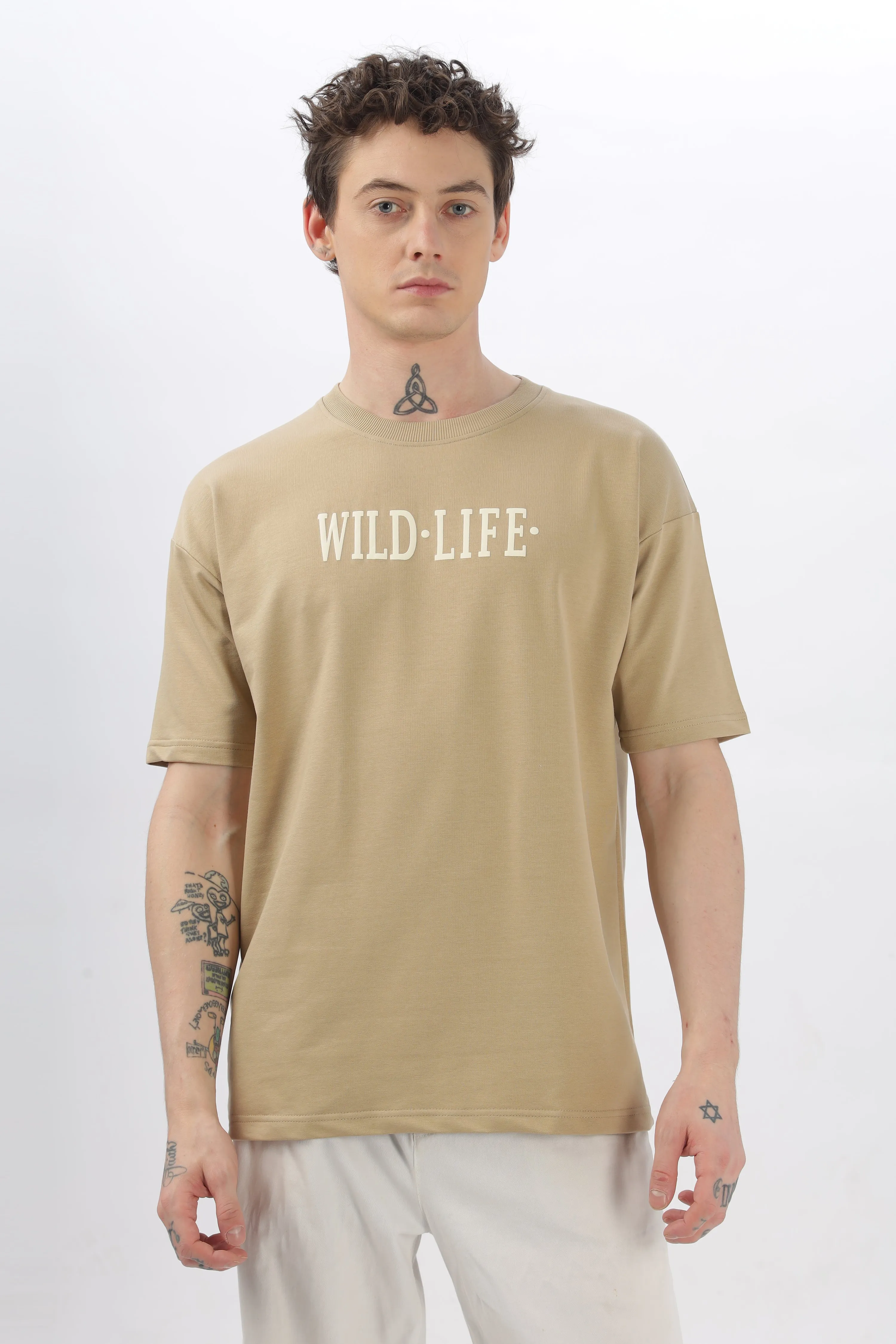 Wild Life Printed Beige T-shirt