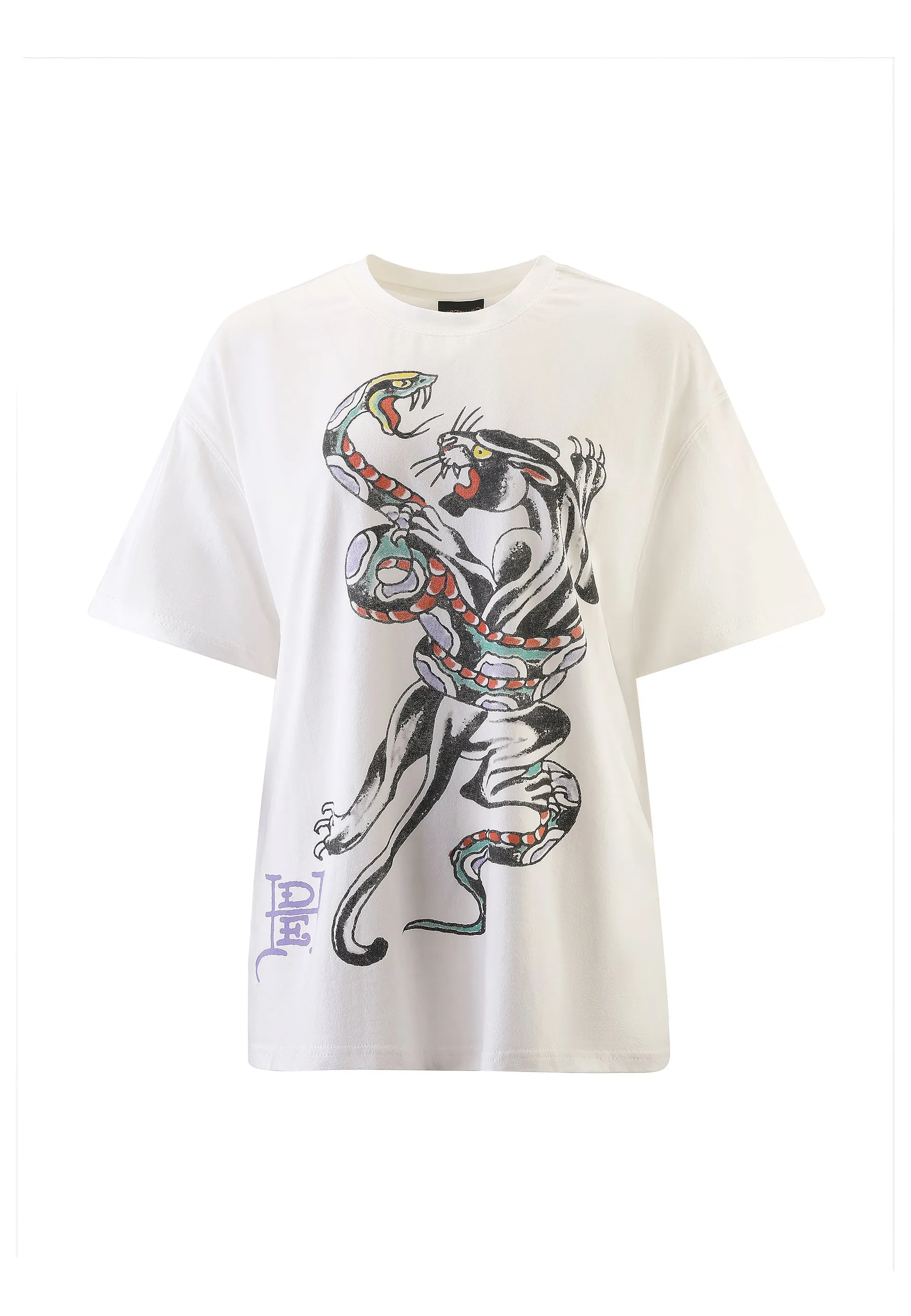 Womens Snake & Panther Battle Tshirt Top - White